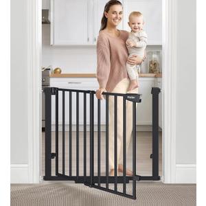Malier Large Walk-Thru Door Baby Gate, 29-40" No Drill Pressure Mounted Dog Gate with Auto Close, Safety Gate Pet Gate for Stairs, Doorways, Child and Dogs Indoor (Black, 29''- 40''W 30''H)