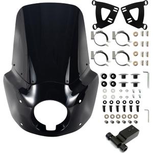 Motorcycle 5.75" Headlight Fairing with 15" Dark Smoke Windshield Windscreen & 48-58mm Mounting Kit Headlight Extension Block For Harley 2018 2019 2020 2021 2022 Softail FXBB Street Bob