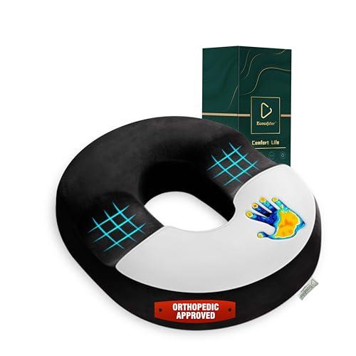 Ecosafeter Donut Cushion Memory Foam Hemorrhoids Cushion for Postpartum & Coccyx & Tailbone Pain Pressure Relief for Office Chair, Wheelchair, Office, Car Seat (Black)