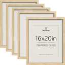 16x20 Frames with Glass 5 Pack - Natural wood Poster Frame | Display11x14 with Mat or 16x20 Without,Horizontal & Vertical Wall, Shatterproof plexiglass,family photos, gifts or artwork