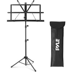 Pyle Portable Music Stand Holder - Sturdy and Adjustable Height Tripod Base Metal Music Stand, Foldable & Retractable, Lightweight & Compact for Storage or Travel with Carrying Bag Pyle Portable Music Stand Holder - Sturdy and Adjustable Height Tripod Base Metal Music Stand, Foldable & Retractable, Lightweight & Compact for Storage or Travel with Carrying Bag