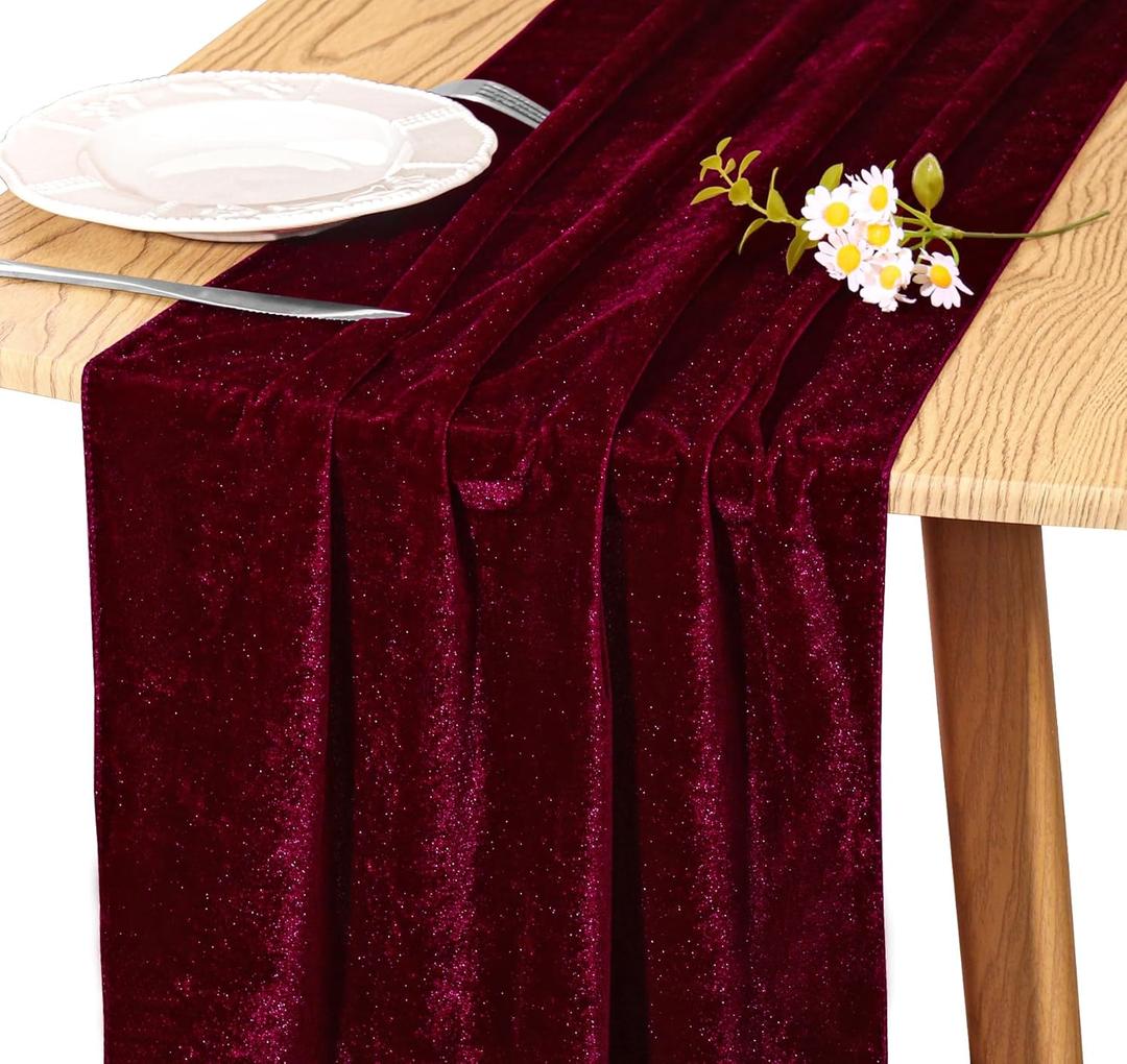Velvet Table Runner 20 x 120 Inches 10ft Luxurious Thick Soft Velvet Valentine's Day Christmas Thanksgiving Wedding Reception Table Runner for Party Reception Decorations(Burgundy, 1 Pack)