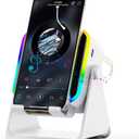 Wireless Induction Speaker - 5 in1 Bluetooth Speaker Phone Stand with Colorful Ambient Light 360 Rotation Compatible with iPhone Android iPad Samsung Galaxy- Unique Birthday Gift for Men Women Adults (White)