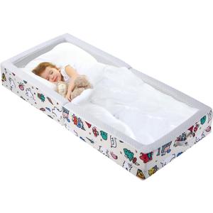 Portable Foldable Toddler Travel Bed  Air Layer Fabric Soft Foam Floor Crib with Safety Rails, No Assembly, Washable Cover, Compact Kids Sleep Solution for Home, Trips & Daycare, Cream