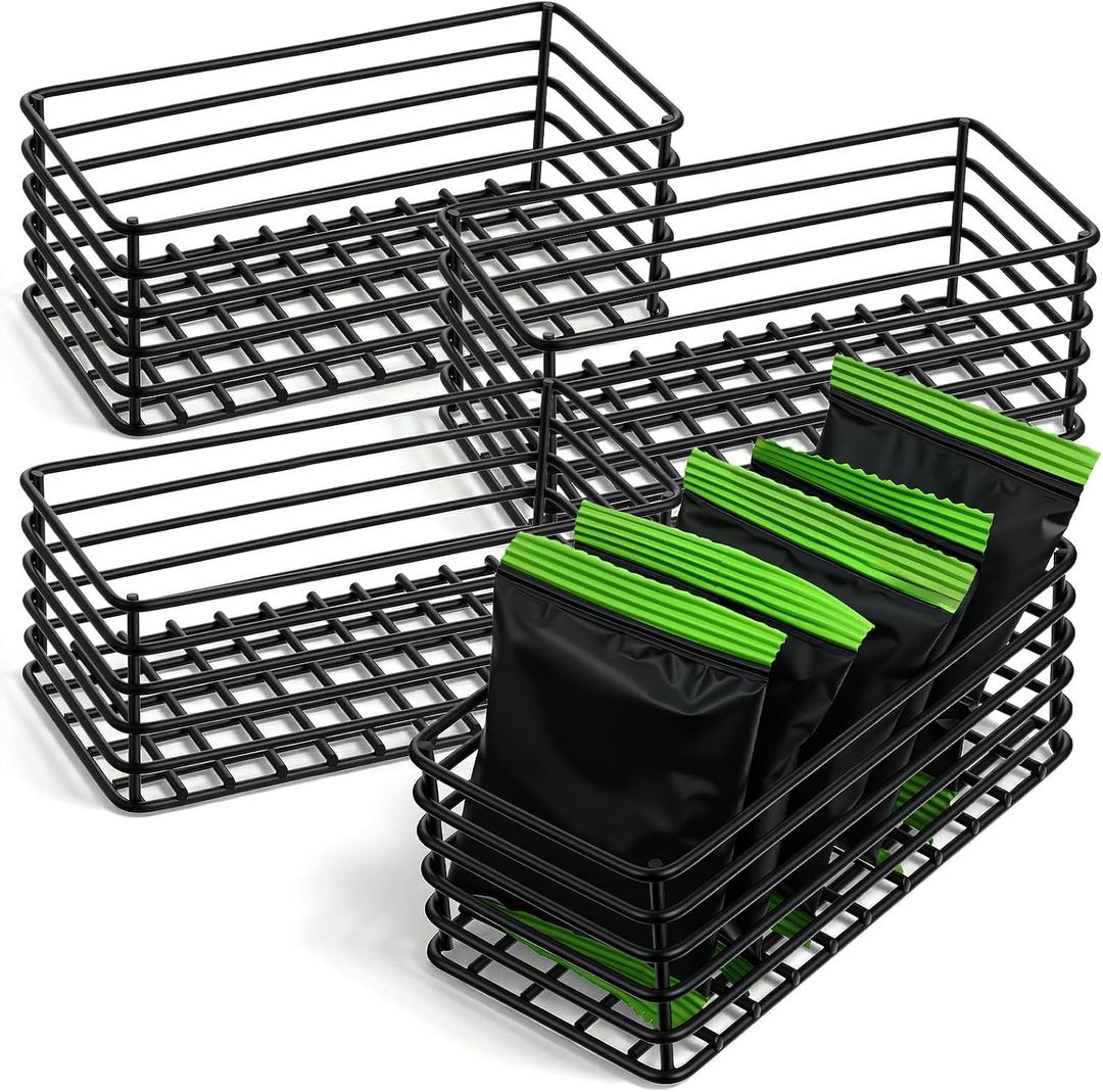4 Pack Black Metal Sugar Packet Basket Holder, Stackable Wire Condiment Organizer for Coffee Bar Restaurant Kitchen Countertop Tea Bag Storage Caddy