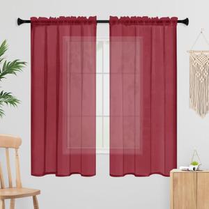 Sheer Curtains 54 Inches Long 2 Panels, Rod Pocket Short Curtain for Kitchen, Bedroom, Cafe Window (Burgundy 38" W x 54" L)