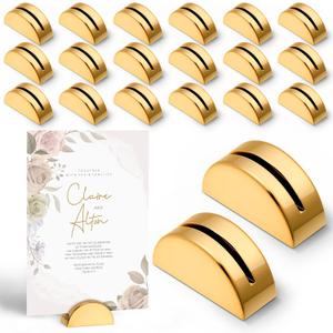 Vicenpal 20 Pcs Gold Table Number Holders Wedding Acrylic Card Place Holders with Card Slot Table Sign Display Stands for Photo Menu Office Meeting Restaurant Wedding Party Events (Semicircular)