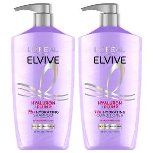 L'Oreal Paris Elvive Hyaluron Plump Shampoo and Conditioner Set for Dehydrated, Dry Hair with Hyaluronic Acid Care Complex, 1 Kit (2 Products)