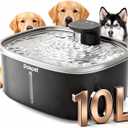 10L/2.64GAL Wireless Water Fountain for Cats Large Dogs for Multi-Pet Homes - Stainless Steel 4000mAh Battery Operated Automatic Pet Water Dispenser with Sensor, Quiet Flowing Bowl - Black
