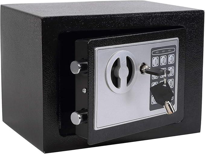 Yuanshikj Safe Box with Electronic Keypad, Small Hidden Steel Security Lock Box with Key, 0.23 Cubic Feet, 9.05" W x 6.69" D x 6.69" H, for Jewelry Gun Cash Use Storage money (BLACK)