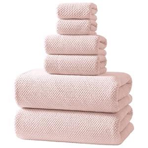 REDKISS 6-Piece Bath Towel Set - 2 Washcloths, 2 Hand Towels, 2 Bath Towels | Ultra-Fiber Coral Fleece, Super Absorbent, No Lint & No Fading | Perfect for Bathroom, Spa, Gym | Family & Adults-Pink