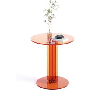 Klippehop Round Acrylic Side Table, Modern Accent End Table, Minimalist Bedside Night Stand, Small Coffee Tables for Living Room Office Bedroom Indoor Home Decor, Orange (17.7x19.7in(DxH))