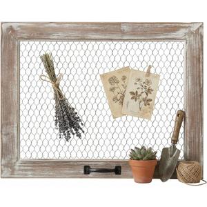 SOFE Rustic Chicken Wire Frame, Framed Photo Display Board/Wall Grid Panel, Decorative Bulletin Board, Jewelry Wall Organizer, Room Office Dorm Memo Board, 22 17 Inches