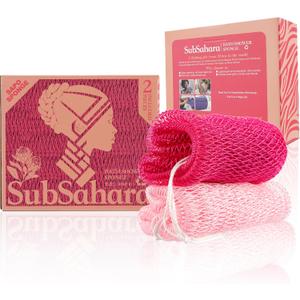 SubSahara Authentic African Net Sponge - 2 Pack Exfoliating Bath & Shower Loofah Sponge for Body & Face, Gentle Scrubber for All Skin Types, Travel, Durable (Dark Pink & Light Pink)