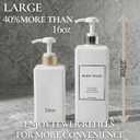 Shampoo and Conditioner Dispenser - Modern Design Large 27oz Shower Soap Dispenser Set of 3, Refillable Empty Plastic Pump Bottles for Bathroom, 6 Waterproof Labels Included, White & Silver