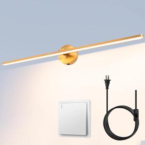 MantoLite 32'' Picture Lights for WallVanity Lights for Bathroom,Plug-in or Hardwired,18W 3000K LED No-Dimmable Modern Bathroom Lighting Fixtures Over Mirror and Wall Lights for Bedroom(Brass) (Yellow 80cm)