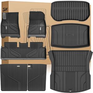 3W Tesla Model 3 Floor Mats 2026 2025 2024 with Mental Pedal, Full Set with Seatback Protector, Highland All Weather Custom Fit Rear Trunk Mat Accessories Black