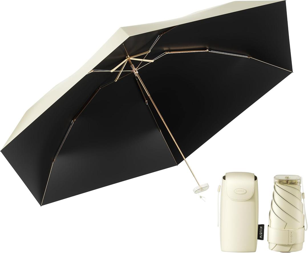Compact Mini Umbrella for purse-Lightweight,Fold and UV Umbrella for Rain-Suitable for women, girls, kids (Beige White)