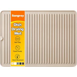 Songrey 24" x 18" Silicone Dish Drying Mat, Kitchen Counter Drying Pad for Sink Dishes or Under Rack, Multi-Use as Heat Resistant Trivet, Coffee Bar Mat (Beige)