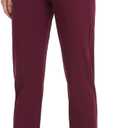 Oalka Women's Dress Pants Straight Leg Yoga Work Stretchy Pant for Office Business (Burgundy), S