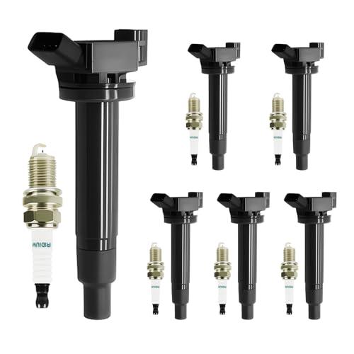 Aspaton UF267 Ignition Coil and Platinum Spark Plug Set of 6 Compatible with ES300 ES330 RX300 RX330 RX400H Camry Sienna Avalon Highlander Solara 3L 3.3L V6 90919-02234 9008019016