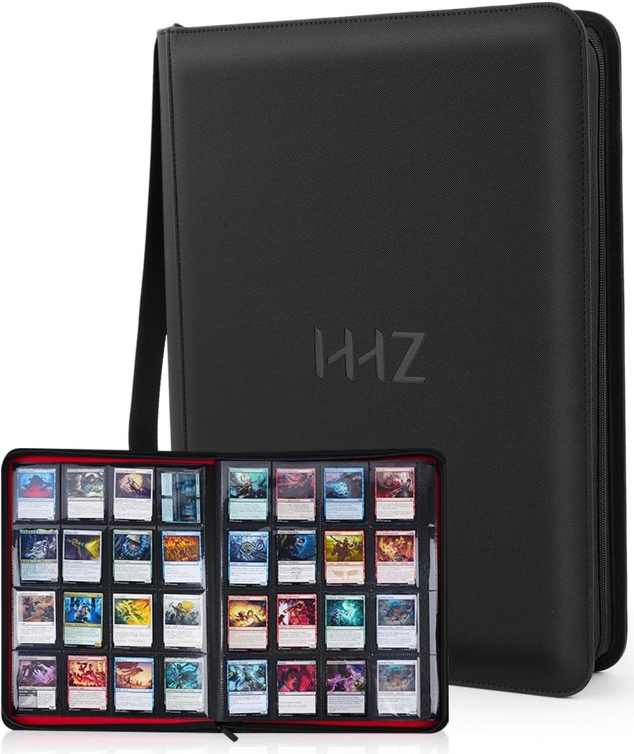 16-Pocket Card Binder - Card Binder Holds 832 Cards with Durable PU Leather & Side Loading for Baseball, Sport, MTG, TCG, PKM, Game Cards, Regular Cards Binder Double Sided Pocket Collector Album (Black)