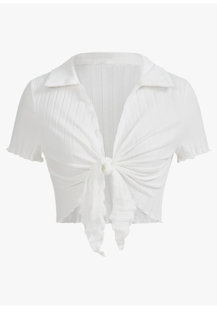Milumia Women Tie Front Crop Tops Sexy Deep V Neck Y2k Going Out Rave Shirts, Size S