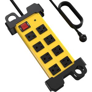 8 Outlet Heavy Duty Power Strip, 2700J Surge Protector with 6FT Extension Cord, Industrial Metal Powerstrip 15Amp, Wall Mount for Garage Workshop Outdoor Home Office, Wide Spaced (6ft)