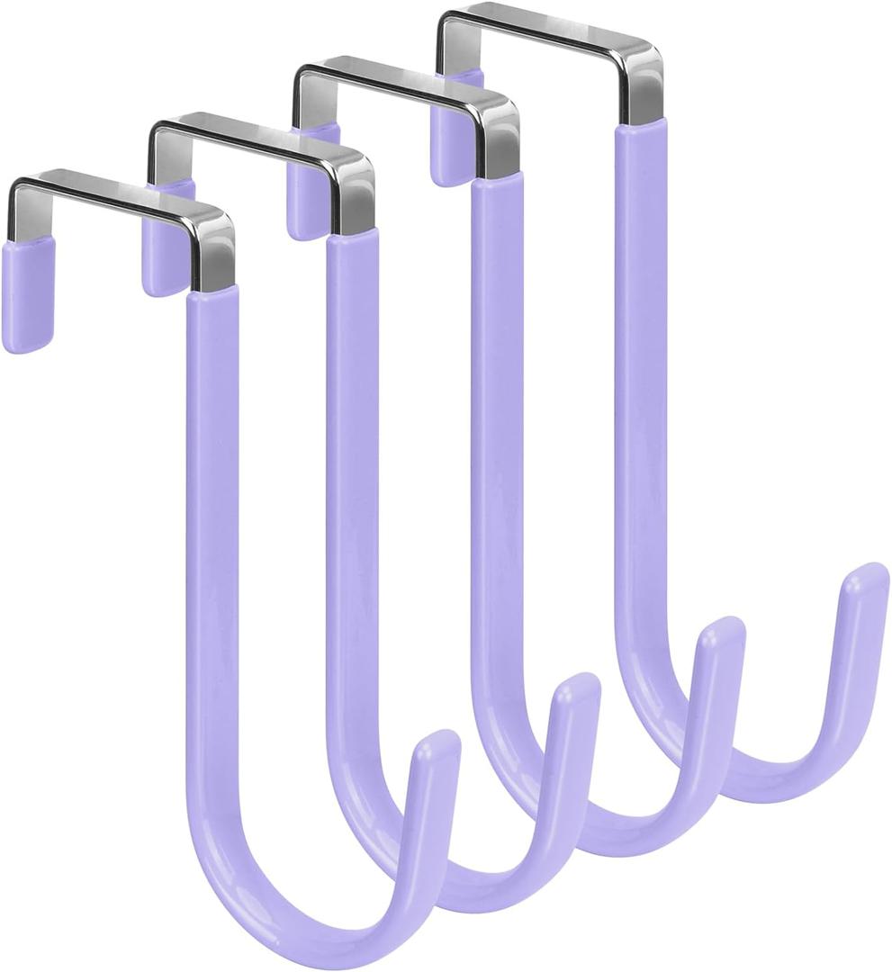 FYY Over The Door Hooks, 4 Pack Door Hangers Hooks with Rubber Prevent Scratches Heavy Duty Organizer Hooks for Living Room, Bathroom, Bedroom Hanging Clothes, Towels, Hats, Coats, Bags Lavender (Short)