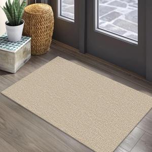 EARTHALL Small Area Rug 2x3 Ft Washable Rugs for Entryway Non Slip Braided Throw Rugs with Rubber Backing Door Mat Indoor Outdoor Entrance Cotton Woven Carpet for Kitchen Foyer Front Door, Send/Beige