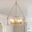 20" Glass Glod Chandeliers Modern Chandeliers for Dining Room, 5 Light Drum Entryway Light Fixture, Adjustable Pendant Lights Kitchen Island Foyer Chandelier for Entryway, Bedroom, Bathroom