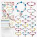 Misdary Tea Party Favor Bracelets Kids Set Include Mini Flower Teapot Beaded Bracelet Thank You Cards Transparent Bags Gifts Tea Party Accessories for Girls Women Spring Birthday Decorations