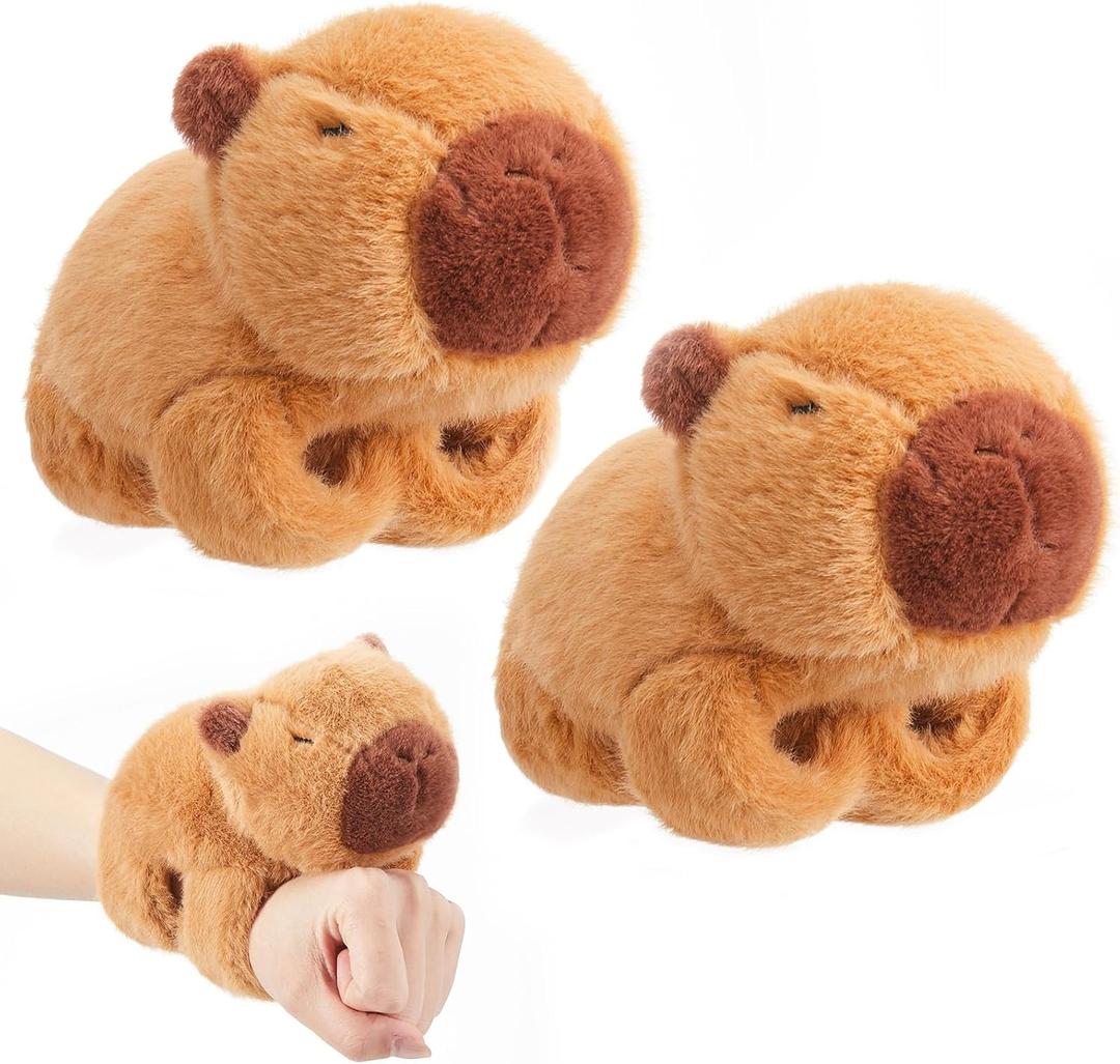 2 Pcs Capybara Slap Bracelets Plush Stuffed Animal Slap Bracelets 8.5'' Wrist Capybara Toy for Christmas Birthday Party Favor Supply Gift