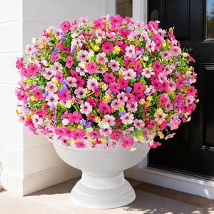 2 x BLEUM CADE 12 Bundles Artificial Flowers for Outdoors, UV Resistant Fake Outdoor Flowers, Realistic Faux Outdoor Flowers for Decoration, Outside Fake Plants for Porch Garden Decor