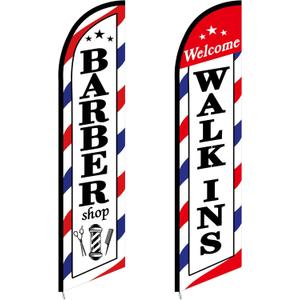 2 Pcs Barber Flag for Outside Barbershop Themed Swooper Flag Open Feather Barber Sign Welcome Banner for Salon Business Outdoor Advertising Outside(NOT INCLUDE POLE KIT)(12 x 2.5 ft)