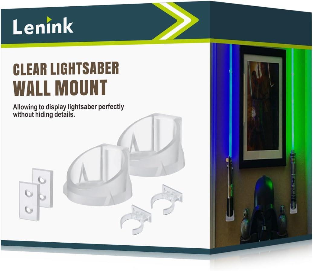 Lenink 2 Pack Clear Lightsaber Wall Mount, Lightsaber Holder Rack Compatible with Galaxys Edge Lightsabers, Darth Revan Lightsaber, Darth Vader Sabers and Most Lightsaber
