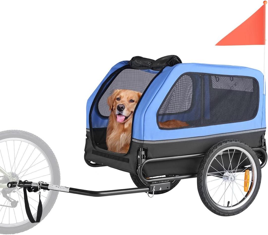 VEVOR Dog Bike Trailer, Supports up to 88 lbs, Pet Cart Bicycle Carrier, Easy Folding Frame with Quick Release Wheels, Universal Bicycle Coupler, Reflectors, Flag, Collapsible to Store