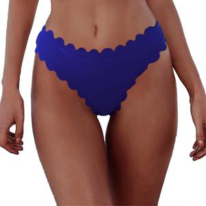 Women's Bikini Bottoms Sexy Scallop Cheeky Solid Swimsuit Bottom (Blue, S)