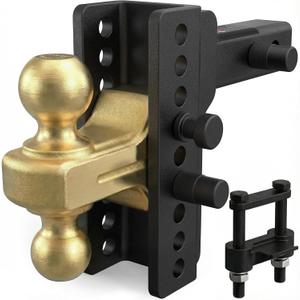 TYT Adjustable Truck Trailer Hitch for 2 inch Receiver, 6" Drop/Rise Tow Hitch with Dual Balls (2" & 2-5/16"), 14,000 lbs GTW, 1,400 lbs TW, Includes Two Pin Locks & Hitch Tightener
