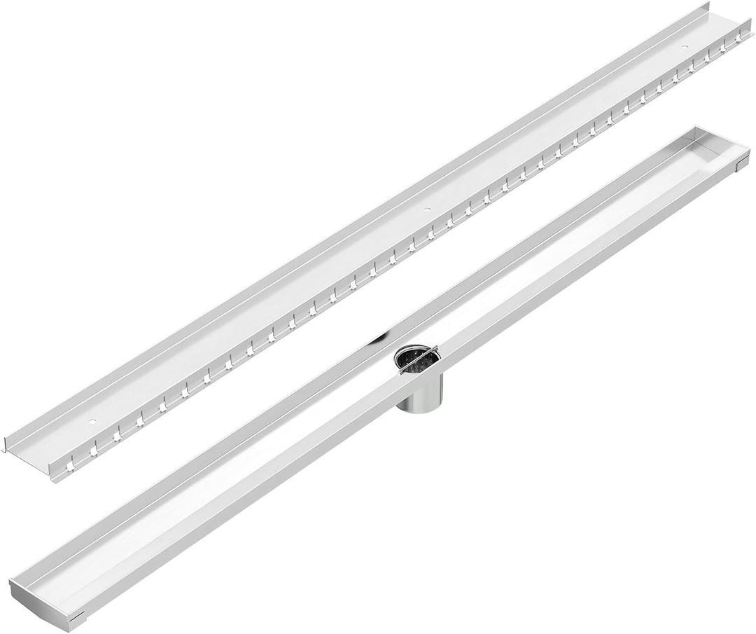Neodrain Linear Shower Drain,Cuttable Brushed 304 Stainless Steel Rectangle Shower Floor Drain with Stainless Hair Catcher, Lifting Hooks (Tile-Insert, 40 in)