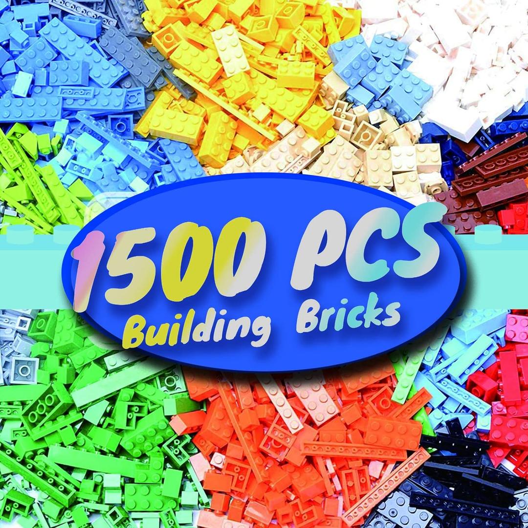 HUIZDQ 1500 Pieces Building Bricks, Classic Bulk Small Blocks, Classic Bricks Set Basic Building Blocks Compatible with All Major Brands (Multicolored)
