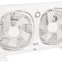 Comfort Zone 9-Inch Twin Window Fan with 2-Speed Independent 180 Rotating Fan Heads, Auto-Locking Expanders & Removable Bug Screen, for Fresh Air Intake or Warm Air Exhaust, Ideal for Home & Office