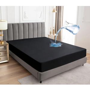 Sufdari Mattress Protector,Waterproof 18" Deep Pocket Mattress Cover Fitted Sheet Style with Elastic Rubber Band,Washable and Easy Care-Black,Queen