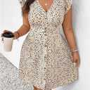 SOLY HUX Women's Plus Size Floral Mini Dress Boho Ruffle Button Down Deep V Neck Vacation Dresses (XL)