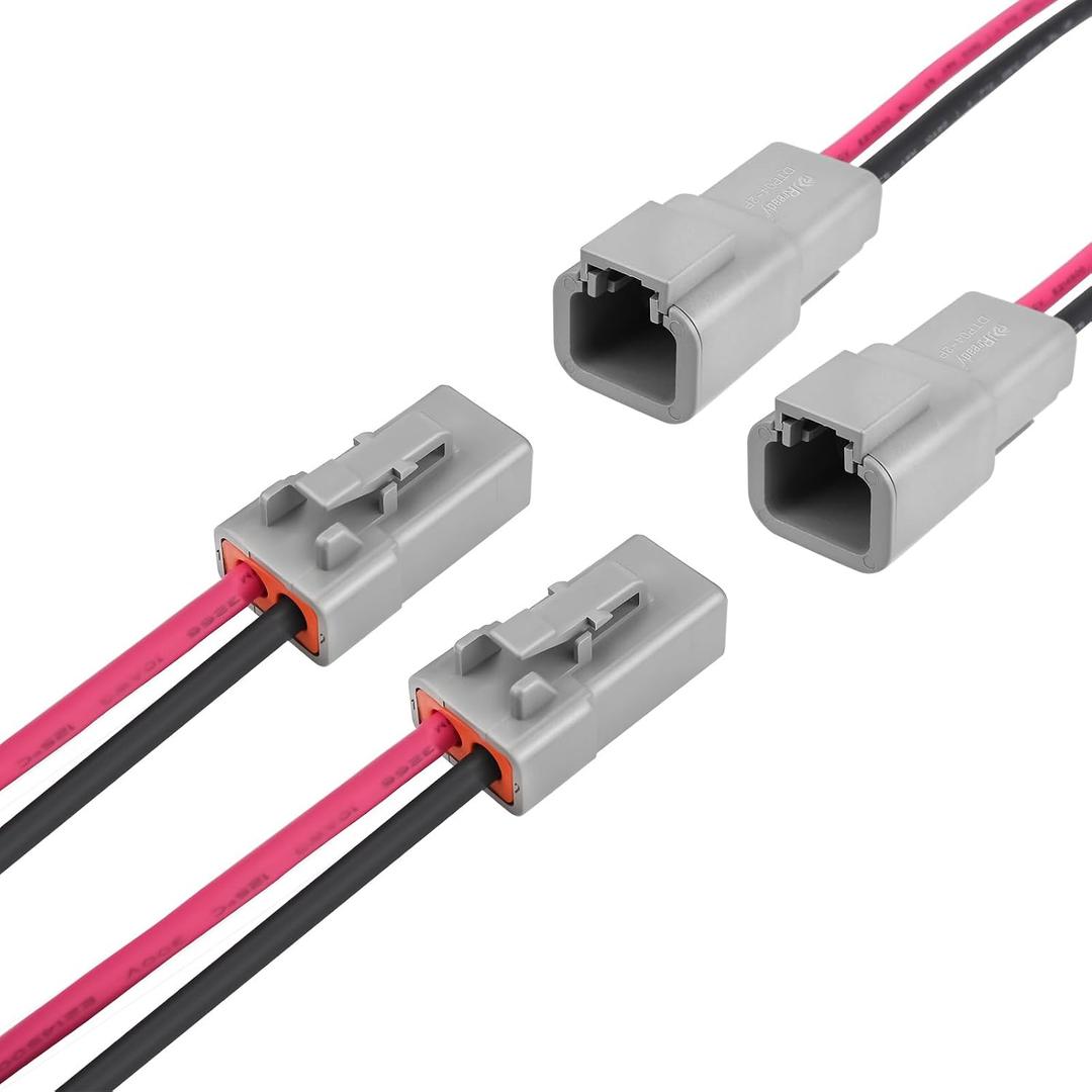 JRready ST9031 Deutsch 2 Wire DTP Connectors Kit 10AWG (UL3266), IP68 Waterproof Automotive Electrical 2 Pin Connector, Gray Male and Female Wire Harness Connectors for Car Truck Boat, 2 Sets