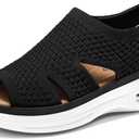 mysoft Womens Comfortable Walking Sandals Slip On Air Cushion Slingback Open Toe Platform Summer Shoes (9 Wide, Black)