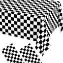 WNINK 2 Pack Black and White Checkered Disposable Tablecloth Race Car Theme Party Table Cloth, Black checkered tablecloth for Race Car Theme Birthday, Outdoor Picnic Parties Decorations, 54  108 Inch