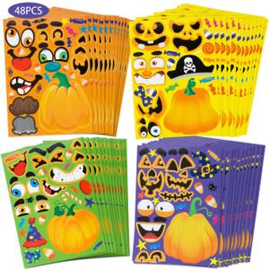 48 Halloween Stickers for Kids - Make a Pumpkin Face Stickers Decorations for Halloween Party Favors Supplies Classroom Games Gifts Fall Thanksgiving Crafts Goodie Bags Stuffers Fillers Treats