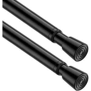 2 Pack Spring Tension Curtain Rod 32.5 to 58 inch Adjustable Extendable Tension Rods No Drilling Spring Loaded Curtain Rods for Window Door, Black