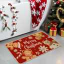 Baccessor Christmas Gingerbread Kitchen Rugs Set of 2,Red Gingerbread House Xmas Winter Snowman Kitchen Mats Washable Non Slip for Floor Hallway Laundry Sink Holiday Home Decor 17x29 and 17x47 Inch